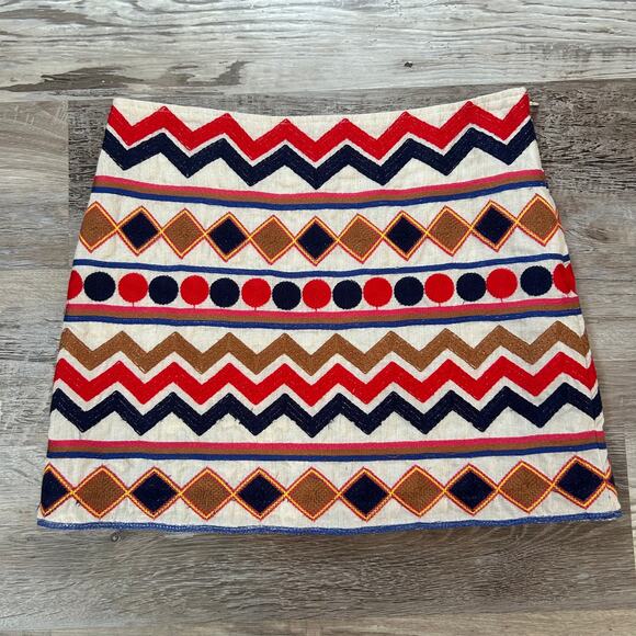 THML Embroidered Geometric Mini Skirt Small Lined Zip Boho Festival Aztec Print - Picture 4 of 6